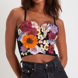 Lulu's Black Floral Embroidered Tank Top